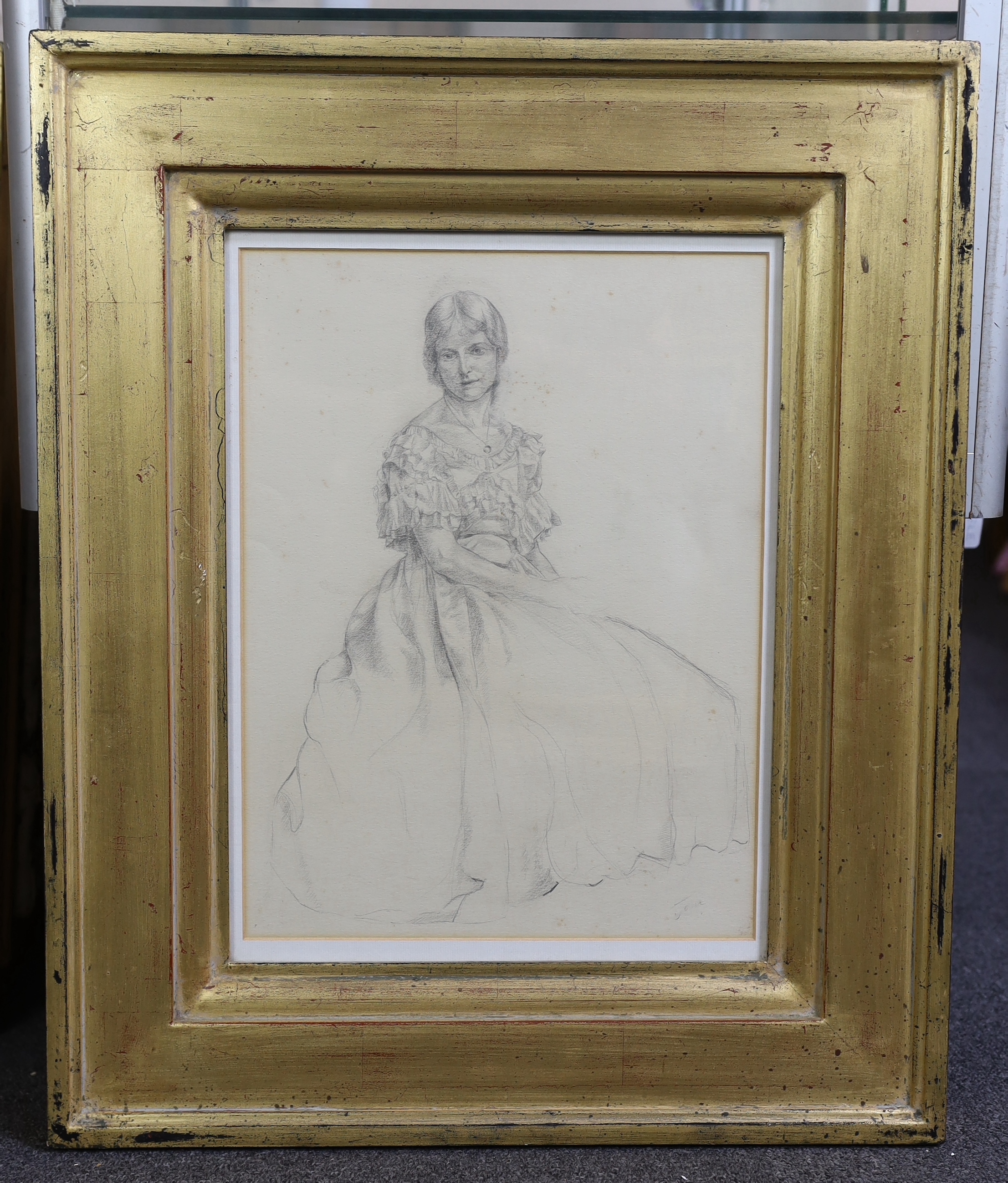 Attributed to Augustus John O.M R.A, (1878-1961), pencil drawing, Portrait of a seated lady, signed, 40 x 30.5cm